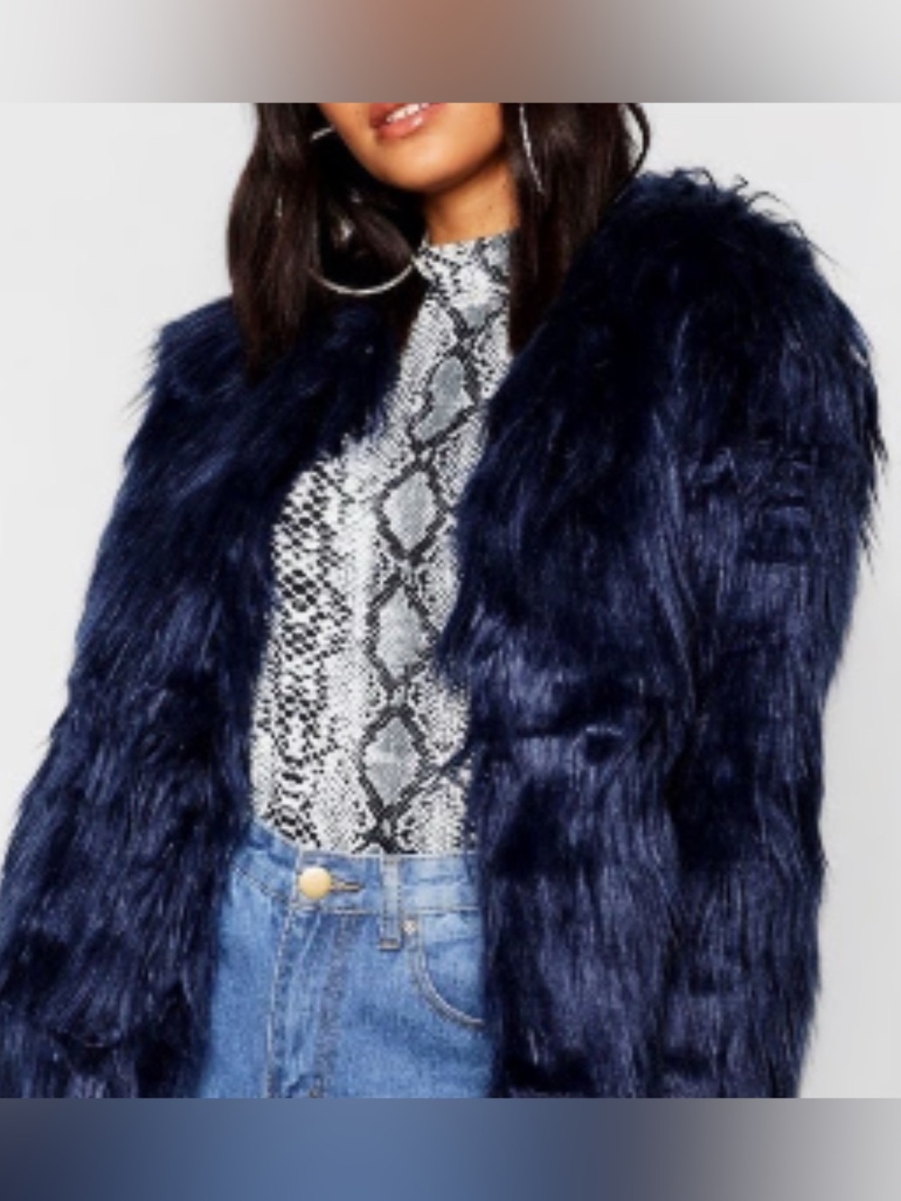 Romeo & Juliet Couture Plush Faux Fur Jacket in Deep Navy Violet